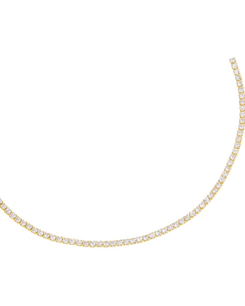 Front of a size One Size Thin Tennis Choker Gold One Size in Gold by By Adina Eden. | dia_product_style_image_id:292114